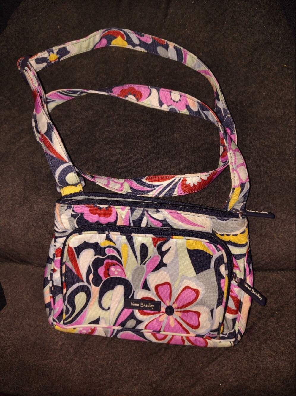 Vera Bradley Navy Floral Print Crossbody with Pink & Yellow Accents